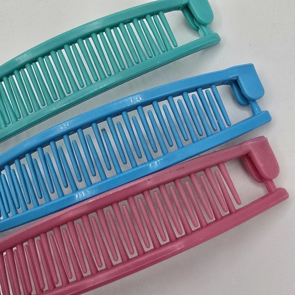 1980's Vintage Banana Hair Clips Combs Lot Of 3